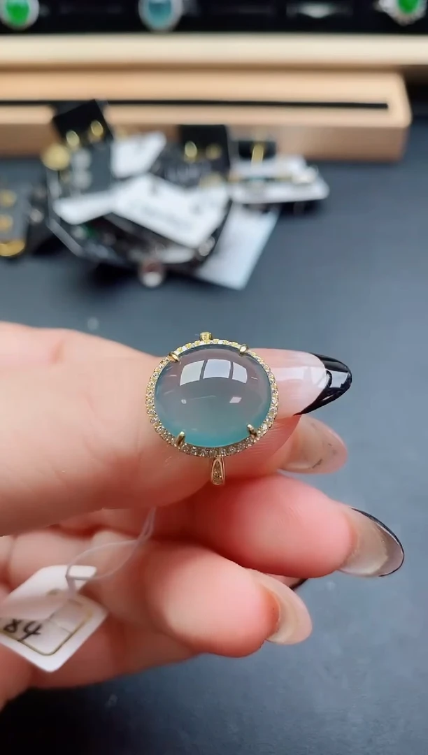 翡翠戒指银S925镶嵌50800
