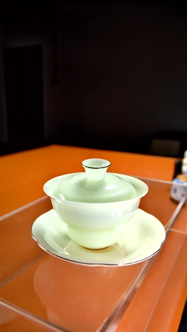 其他陶瓷《言泥陶瓷》璞玉绿豆冰冻瓷系列 三才盖碗170cc