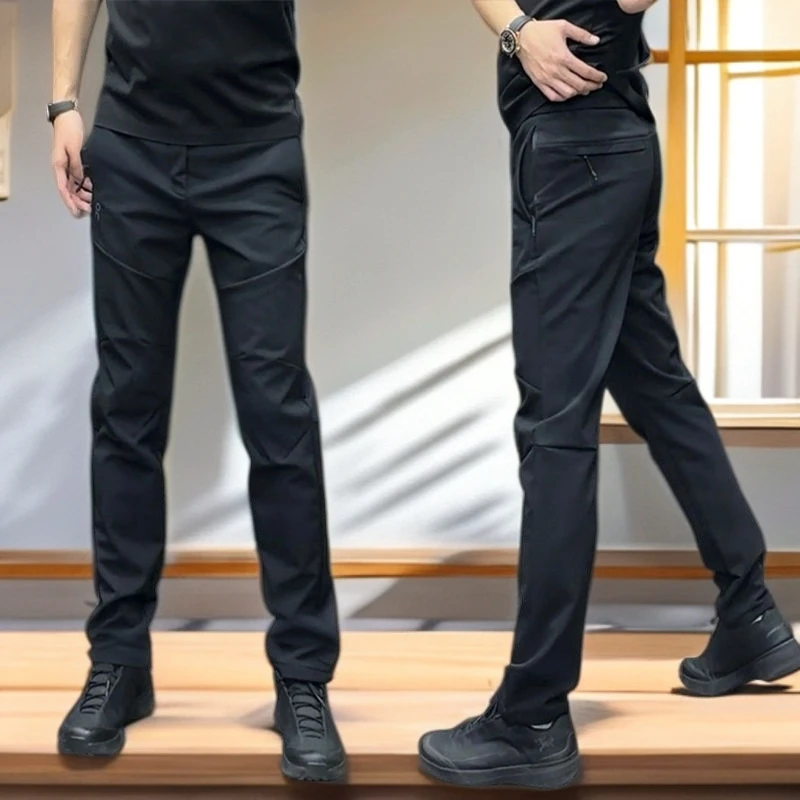 松紧腰带直筒登山裤冬季男士工装休闲裤加绒户外潮流百搭秋冬长裤