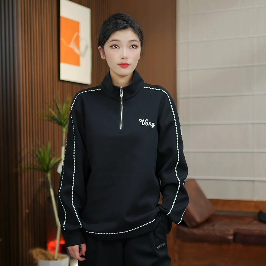VANGOUHILL/梵高希男女同款时尚高奢立领双杠珍珠绣潮流加厚卫衣