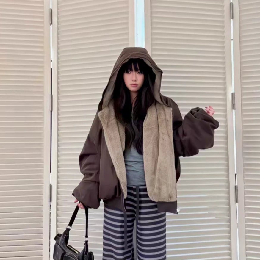 2025冬季百搭宽松型外套男女洋气加绒时尚棉服
