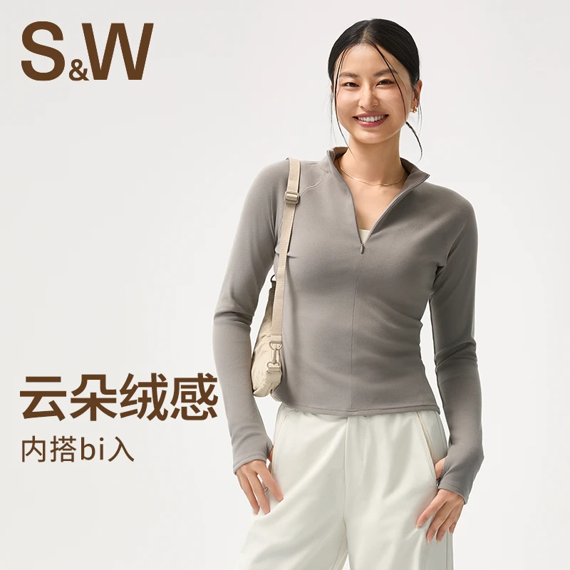 S&W速惟打底衫云朵上衣拼接保暖秋季休闲长袖拉链磨毛高领 4486