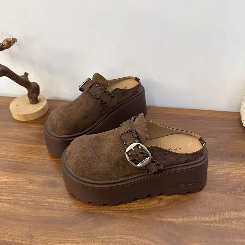 QZX999-7女舒适浅口拼色日常休闲风包头拖百搭坡跟松糕底小个子