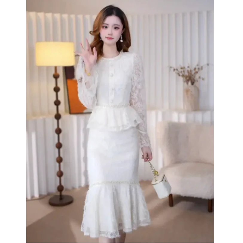 秋冬新品高级气质名媛法式高腰显瘦小众长袖鱼尾连衣裙1762