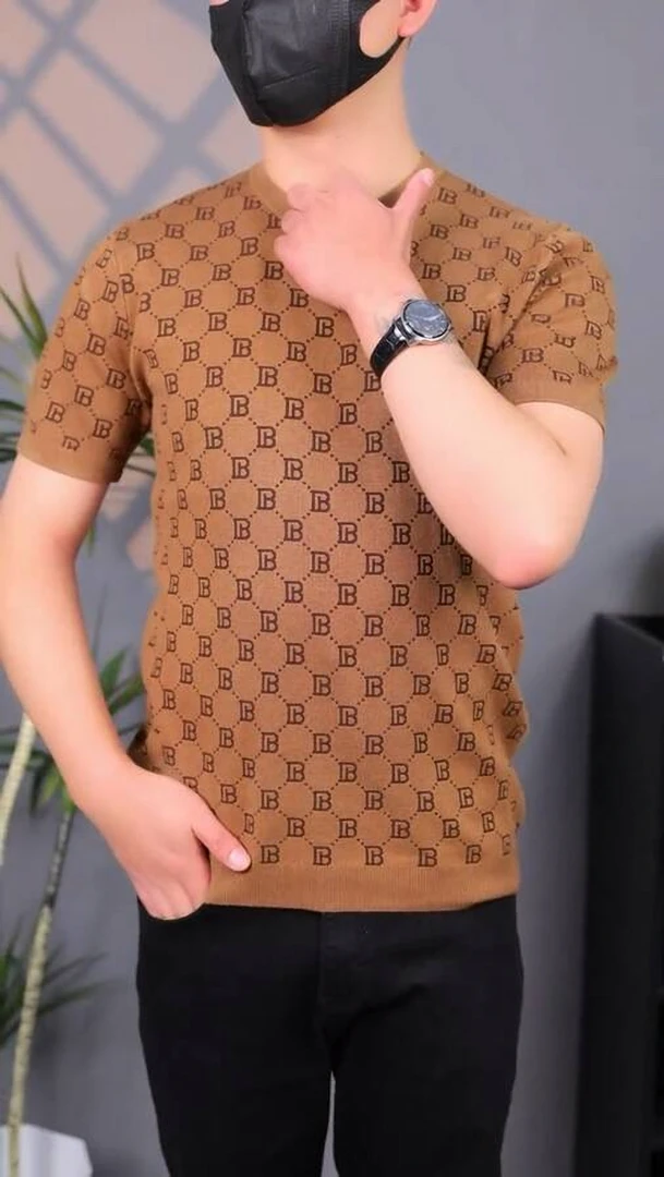 欧货高端弹力网红毛衣男秋冬时尚潮牌提花针织半袖男士男士打底衫