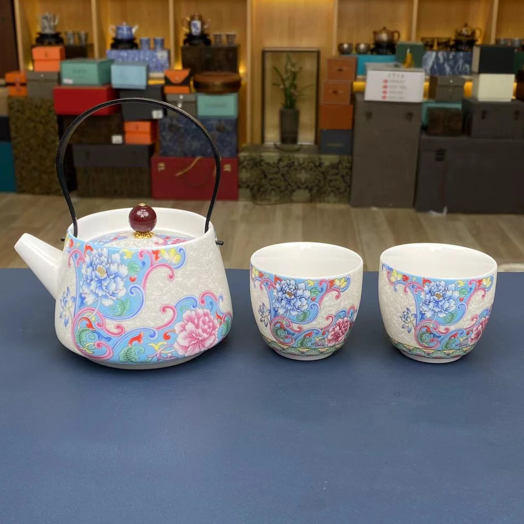 【闪购商品】掐丝珐琅彩提梁壶+2杯@@ZH005
