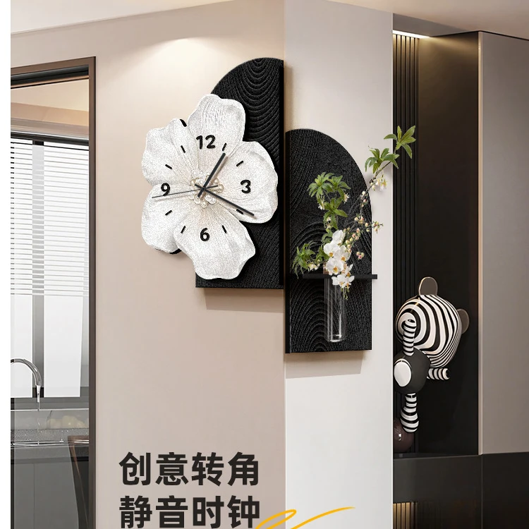 简约现代转角时钟客厅玄关装饰画创意高级感双面挂墙拐角挂画钟表