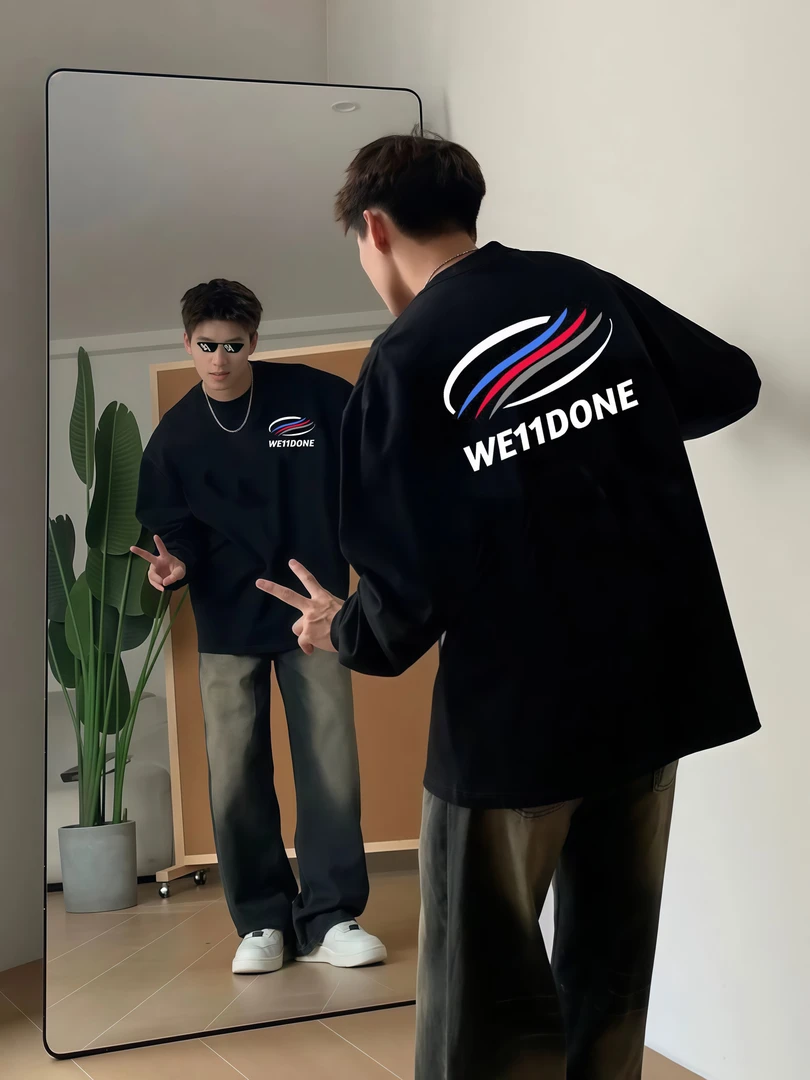 秋冬重磅纯棉长袖高街潮牌百搭T恤男生圆领美式休闲宽松ins打底衫