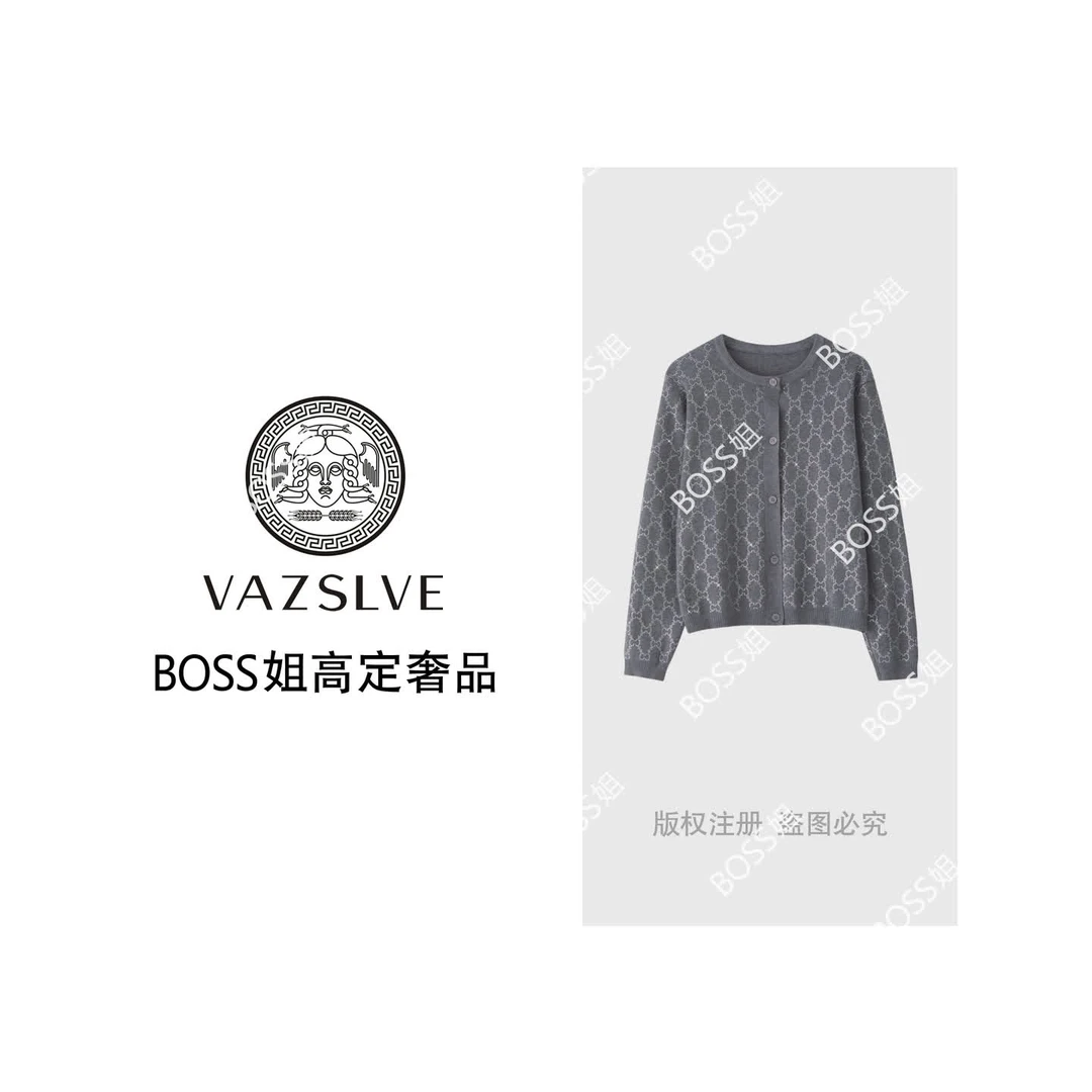 【VAZSLVE/全新奢品】捡漏 羊毛+羊绒复古烫钻花纹圆领毛衣msl672