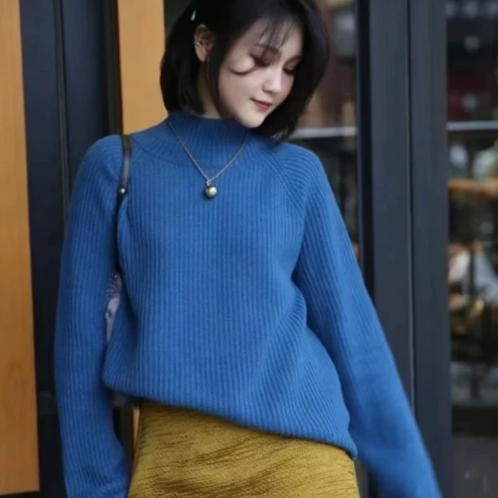 职业阿玛诗官方2025年秋冬季新款时尚立领纯色羊绒针织衫毛衣女款