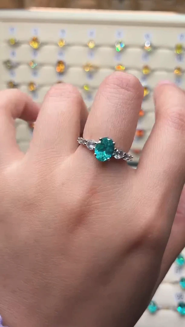 3碧玺（处理） 925银 帕拉伊巴霓虹蓝色系列轻奢女神款式