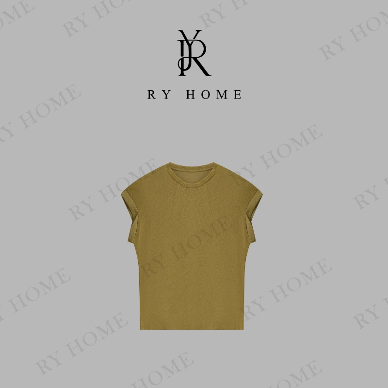 【容雨RYHOME】精纺长绒棉百搭慵懒自然风抹肩T恤252T1950