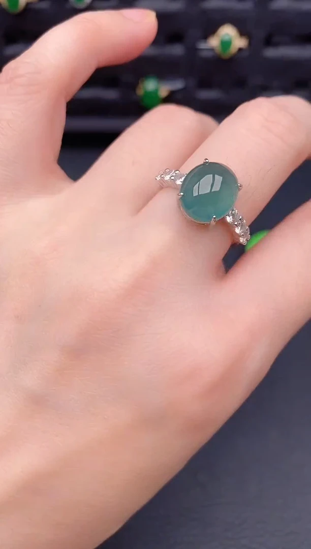 银S925镶嵌戒指翡翠天然a货翡翠204