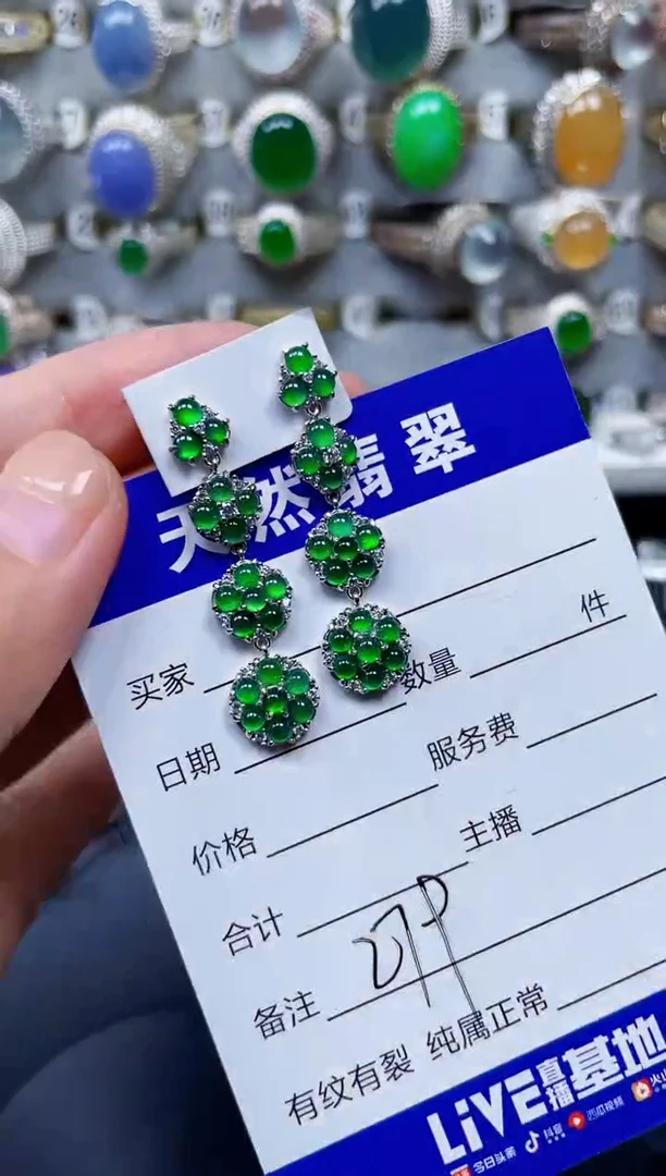 银S925镶嵌翡翠耳饰279
