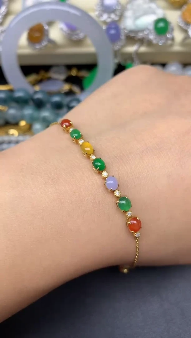 18K金镶嵌手串翡翠247-七夕珠宝季