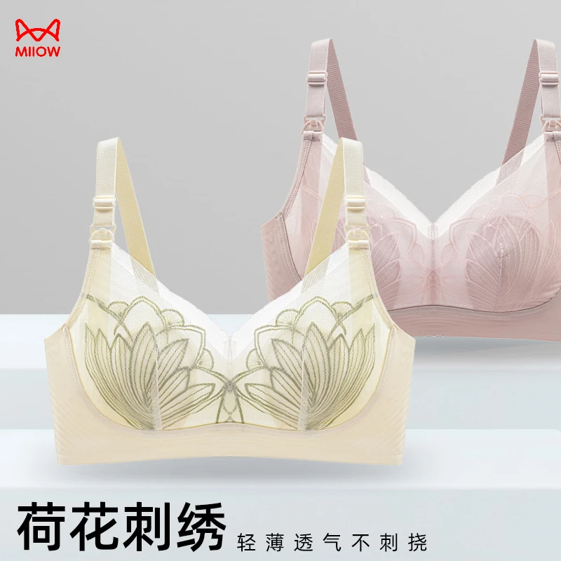 猫人蕾丝无钢圈哺乳文胸女上开扣孕期哺乳期孕妇内衣夏季薄款胸罩