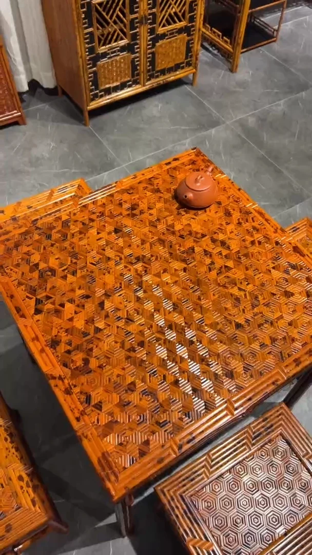 竹阳*湘妃竹龟背纹方桌