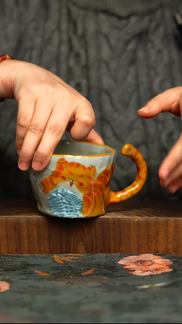 杯釉下彩手工手绘同款陶器