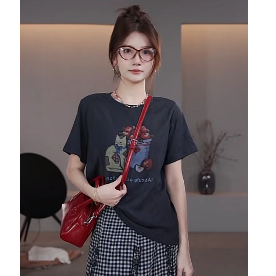 【LIbaibai】夏装2025年新款显瘦薄款短袖T恤上衣BB-2448