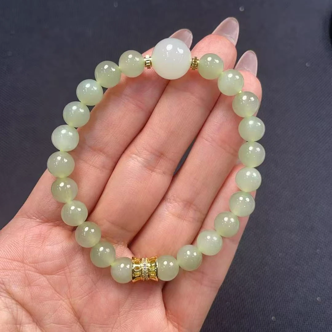 天然和田玉圆珠手串气质精美送女朋友闺蜜礼物合适