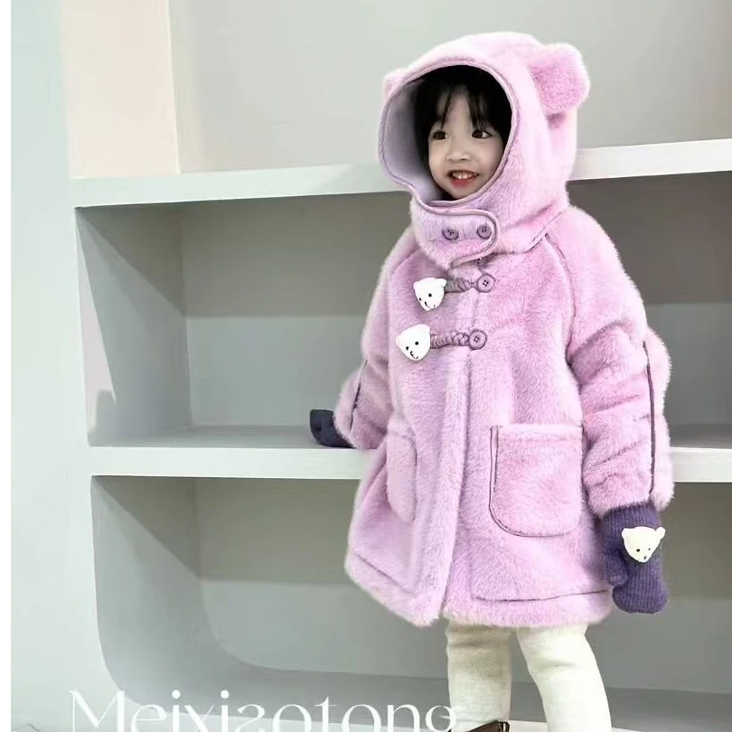 男童中大童可爱软糯洋气加厚毛毛衣中长款秋冬外套
