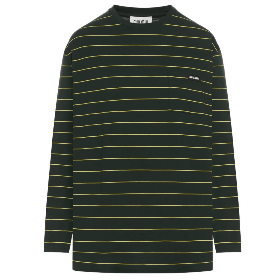 未使用 MIU MIU/缪缪 条纹圆领长袖T恤新款