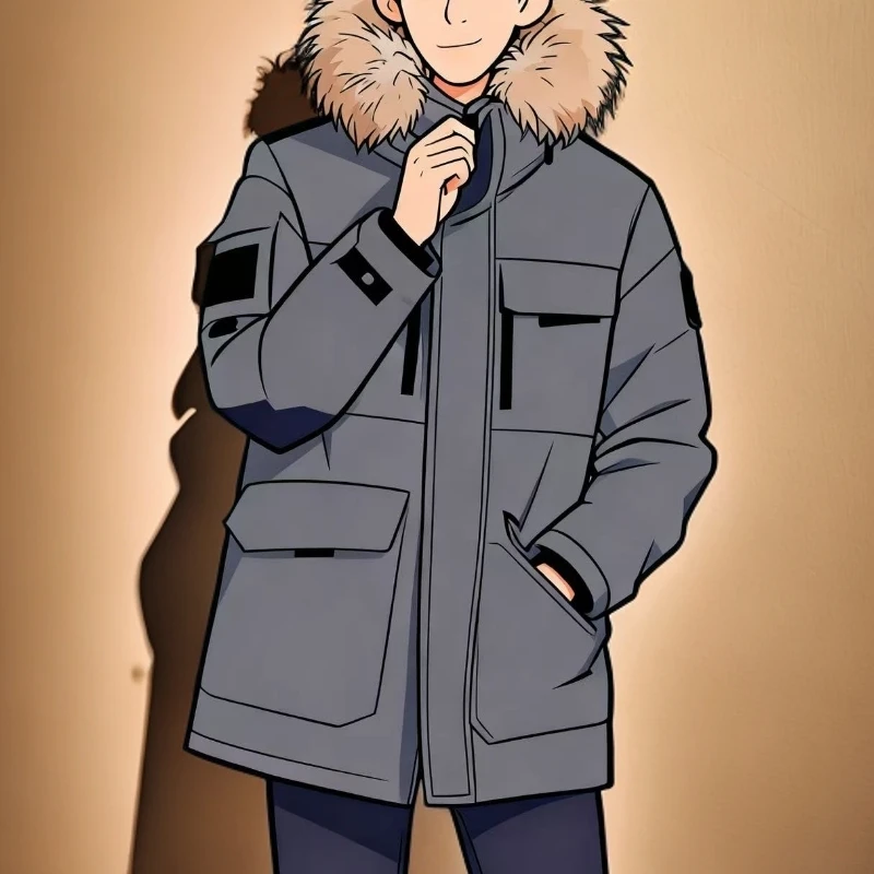 男士极寒系列剪标工装风真毛领派克羽绒服