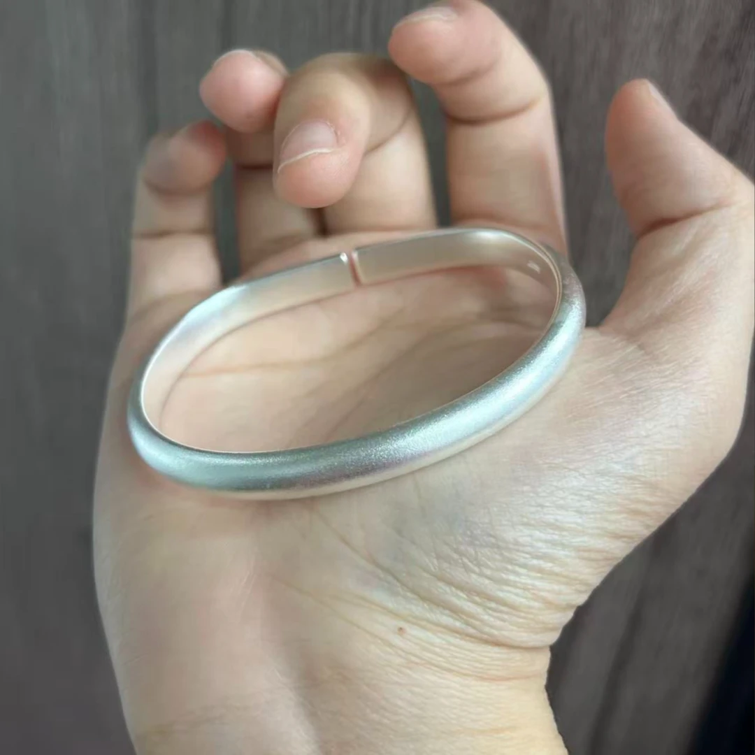 足银手镯 足银古法马蹄开口镯41g