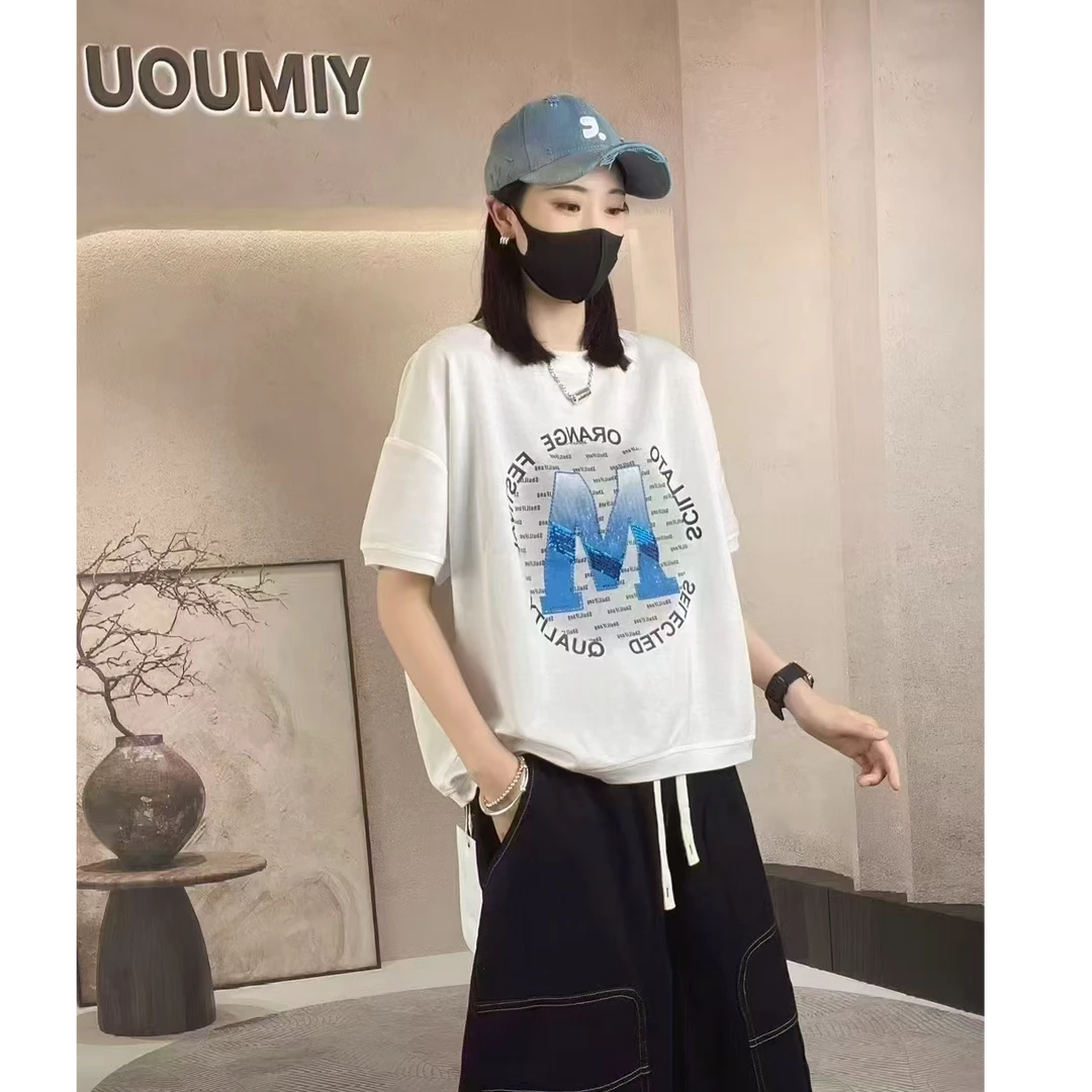 媄澜新款字母印花T恤女夏季宽松显瘦时尚百搭休闲减龄短袖上衣