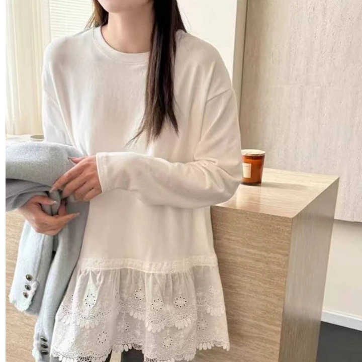 WYFS拼接蕾丝品质休闲长袖T