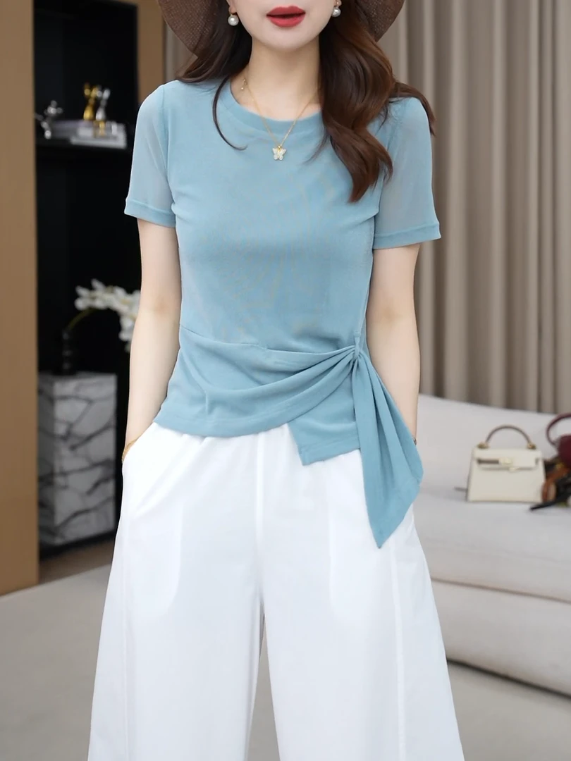 设计感时尚洋气百搭休闲短袖上衣女2025夏季新款收腰显瘦气质t恤