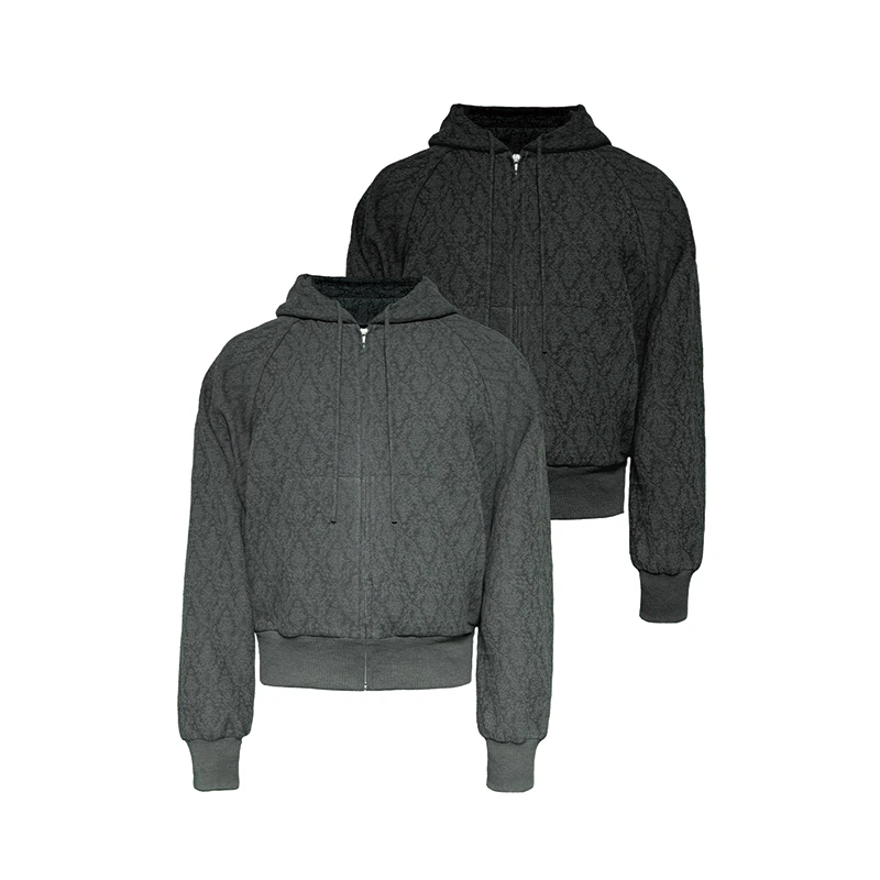 JCAESAR ZIPPER HOODIE枯树提花卫衣 提花肌理 短宽插肩袖 可抽褶