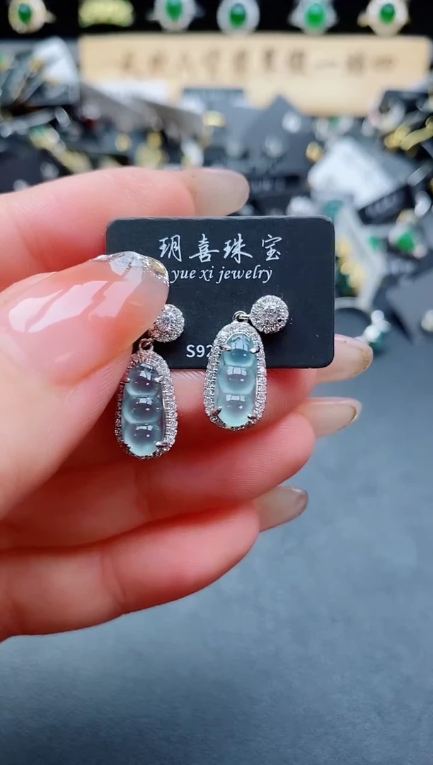 银S925镶嵌翡翠耳饰508