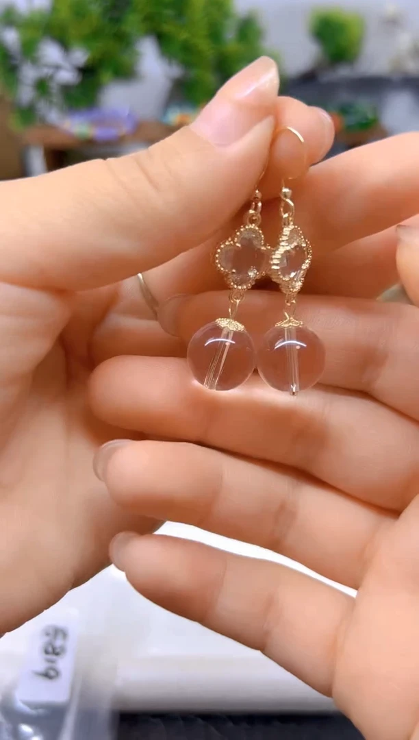 水晶耳饰14K金镶嵌DIY款E819