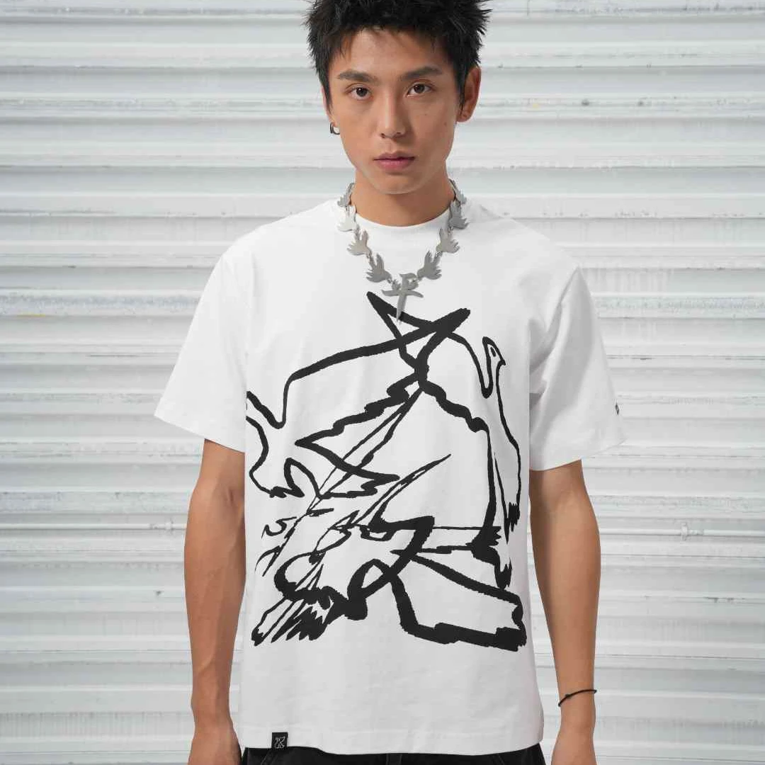 Vinkid（云梯）多和平鸽短袖 Tee恤夏季纯棉国潮宽松欧美嘻哈印花