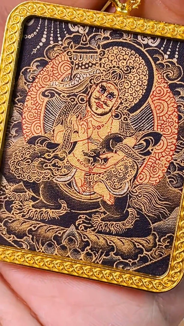 吊坠热贡纯手绘唐卡黑金唐 财宝