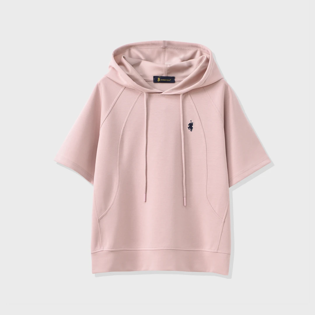 9698-夏款空气层拼接连帽休闲短袖