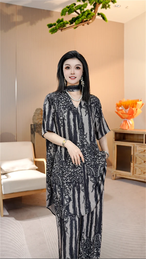 618夏款上新【楼兰】轻熟风上档次洋气高档上衣裤子套装-9581