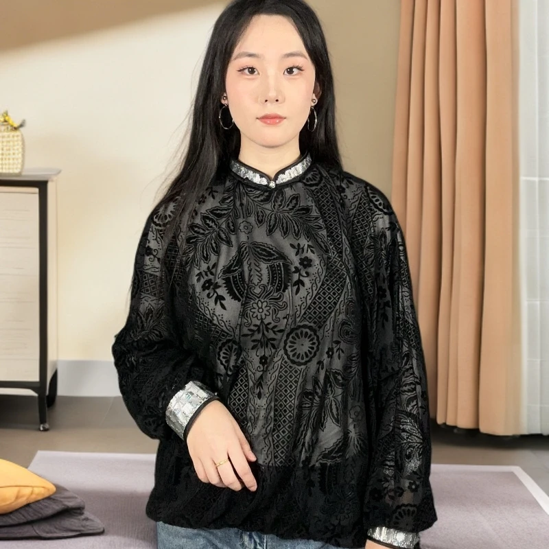 Adiya brand 宽松遮肉显瘦植绒纱防嗮上衣蒙古元素夏季