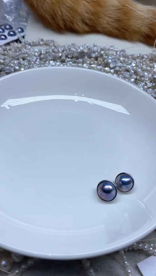 耳饰银S925镶嵌拼合珍珠（马贝珠）15mm