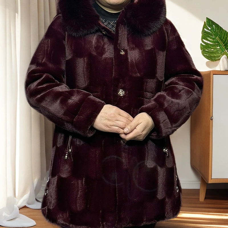 连帽毛毛外套过年时尚洋气妈妈装奶奶装送人高档显气色