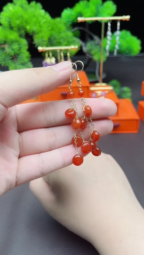 玛瑙/玉髓耳饰银S925镶嵌208