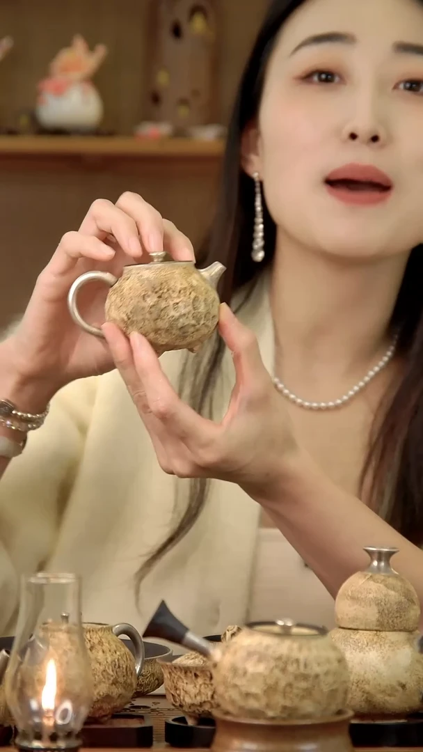 言野手作 粉引仿古三足壶