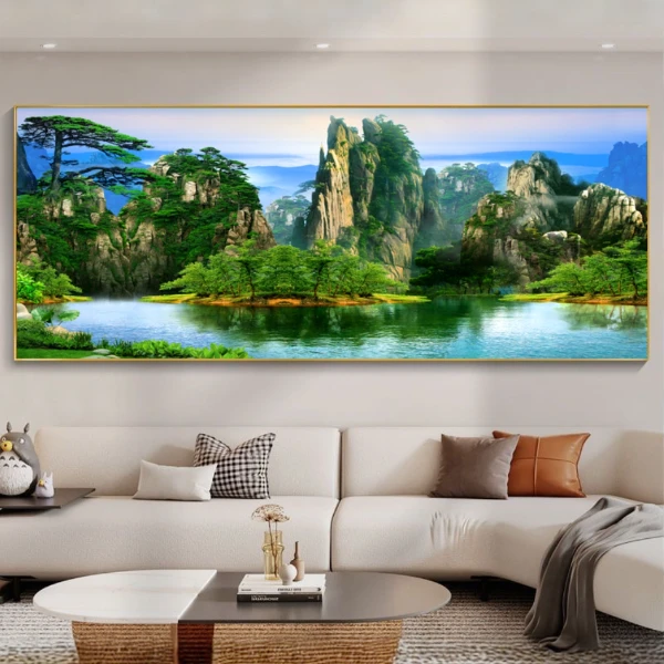 迎客松青山绿水风景壁画挂画客厅办公室茶室背景墙高档装饰挂画
