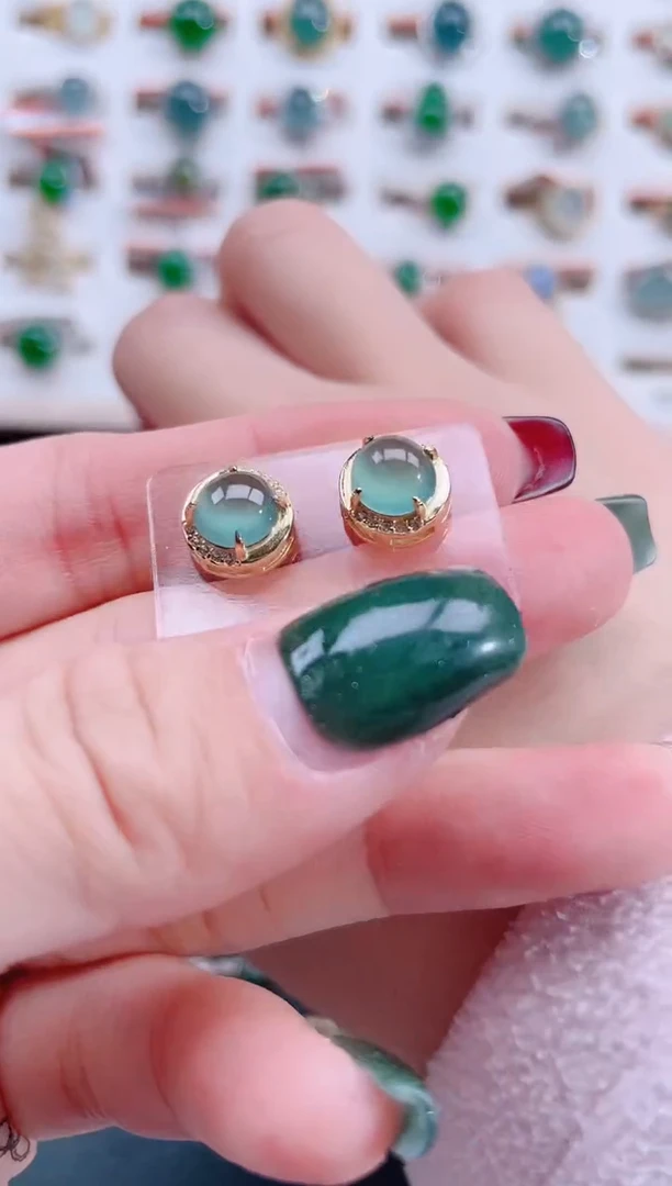 银S925镶嵌翡翠耳饰天然翡翠