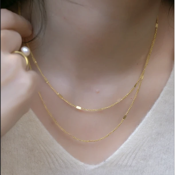 合金项链 新款 闪片 通勤 项链 百搭 叠戴 金色 不掉色