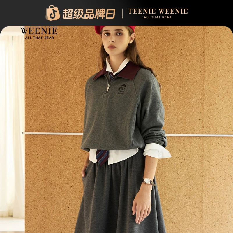 *TeenieWeenie小熊女装卫衣25冬新半拉链撞色翻领上衣TTMA258TCEA