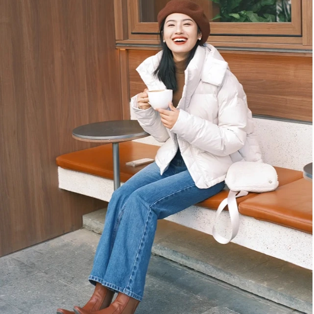 泡芙鹅绒羽绒服女短款2025冬季露露LU家五格防水保暖连帽百搭外套