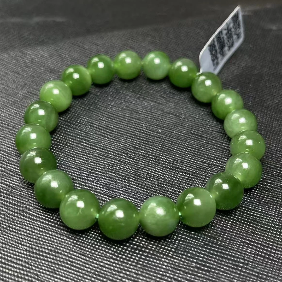 【迈越珠宝3791】天然和田玉碧玉单圈圆珠手串9.5mm时尚素圈精美