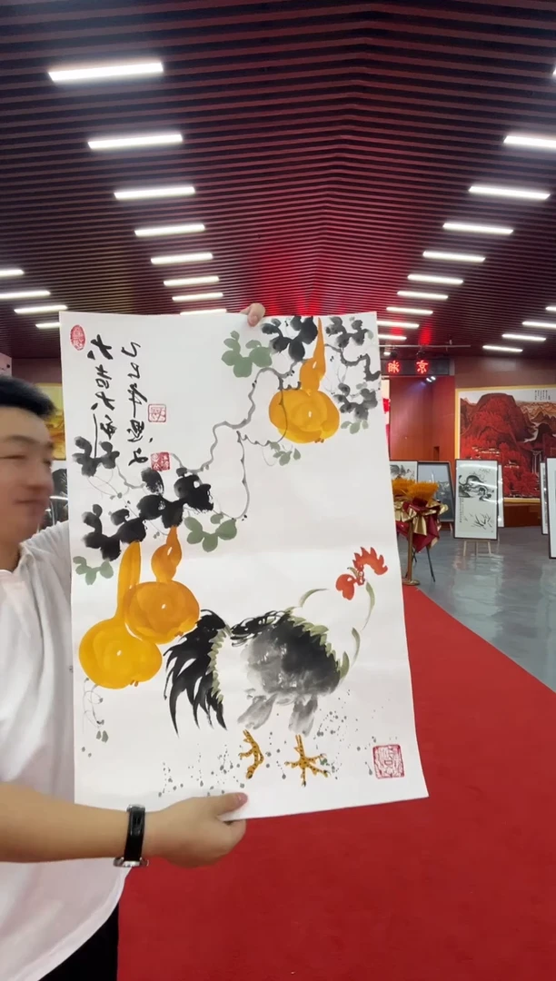 绘画小三尺手绘宣纸画芯葫芦鸡